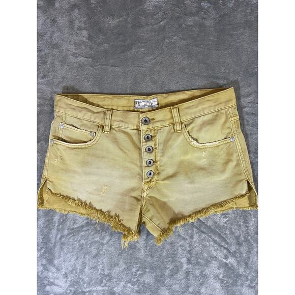 Free People Pants - Free People Short Shorts Denim Women’s 27 Mustard Yellow Washed Distressed Fray